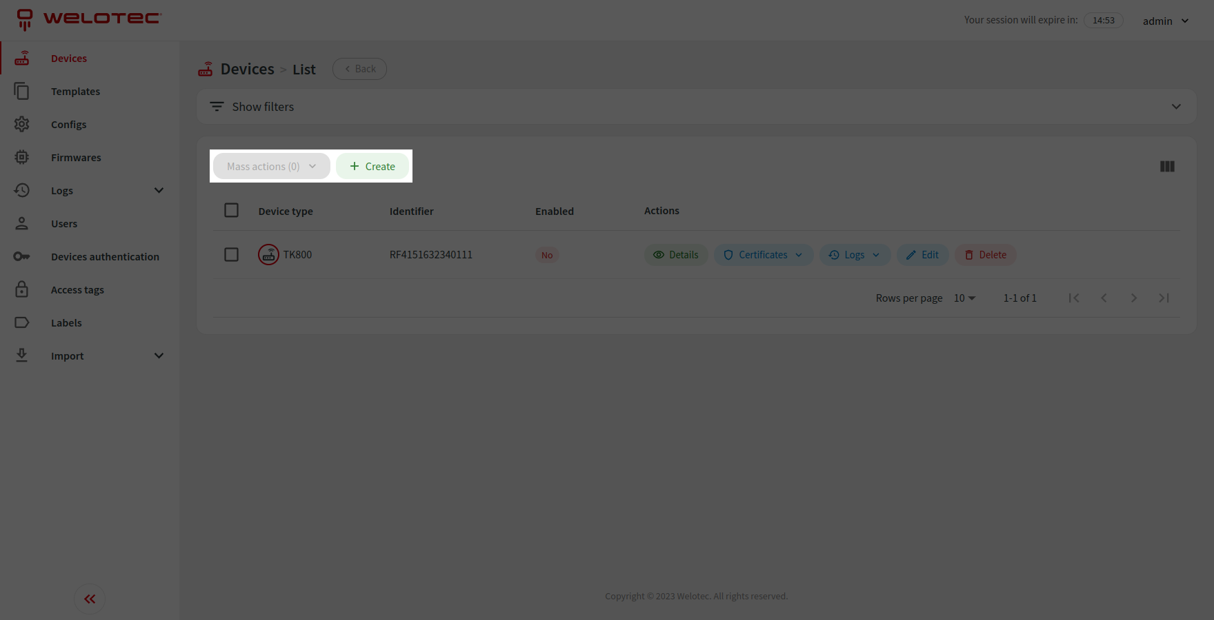 List actions