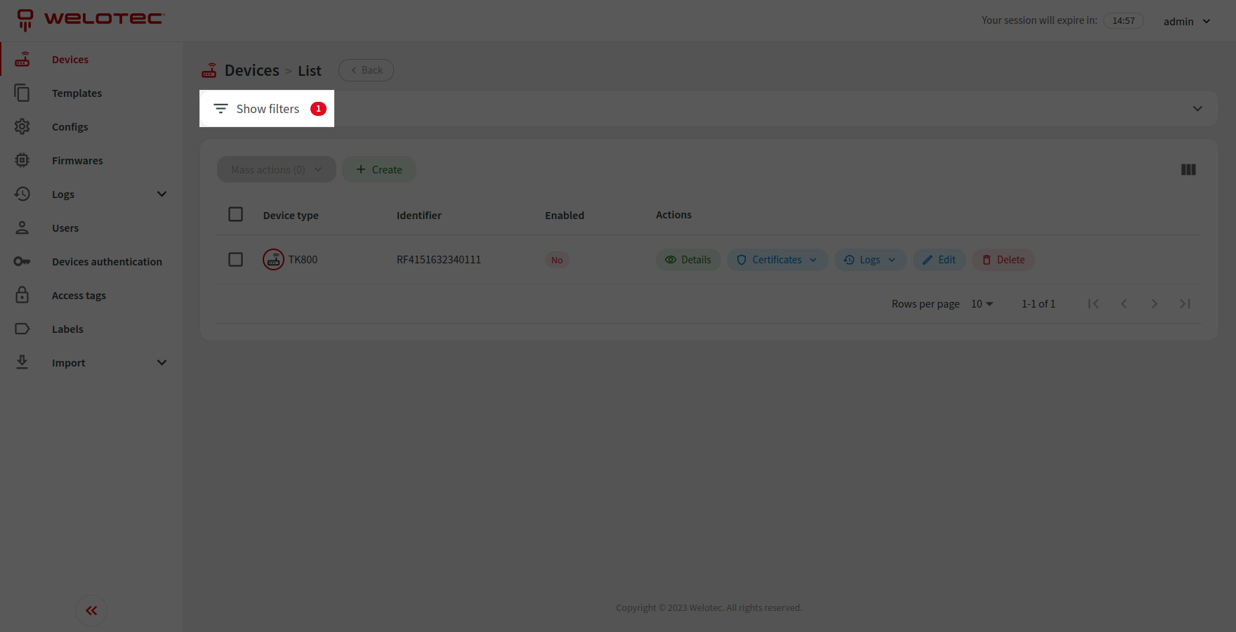 Active list filters